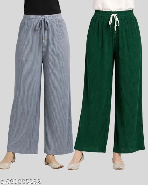 Palazzos for Women, Pack of 2 (Green, XL)