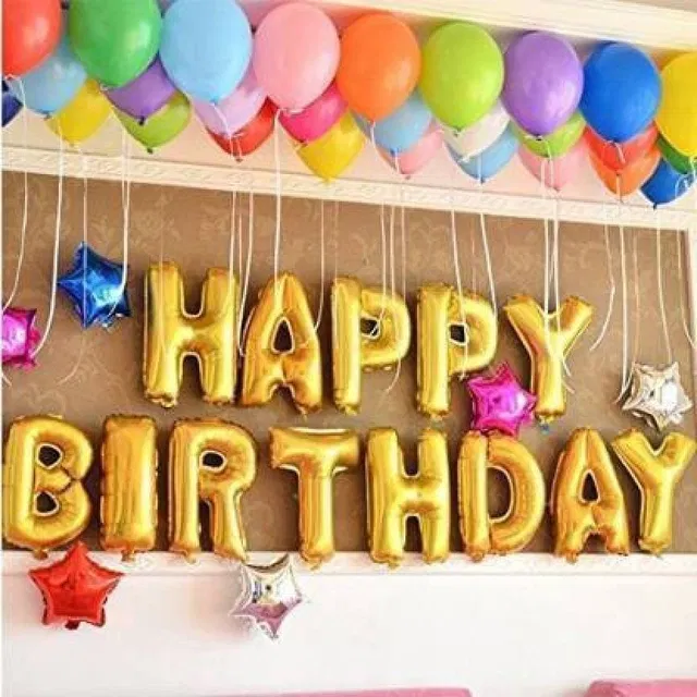 Happy Birthday Banner Foil Balloon (Gold)