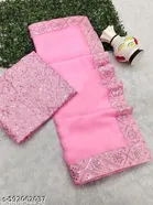 Georgette Solid Saree for Women, Pink 