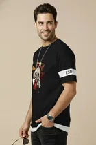 Polyester Printed T-shirt for Men, Black 