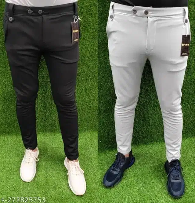 Lycra Track Pants for Men (Black & Grey, 32) (Pack of 2)