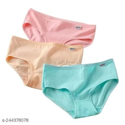 Solid Mid Rise Hipster Cotton Blend Briefs for Women, Pack of 3 (Pink, L)