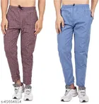 Cotton Trousers for Mens (Red & Blue, M) (Pack of 2)
