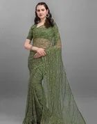 Net Solid Saree for Women 
