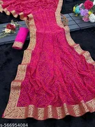 Georgette Printed Saree for Women, Pink 