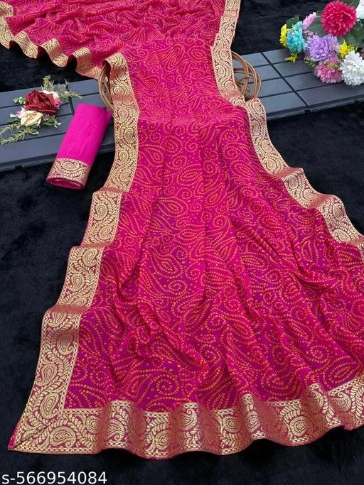 Georgette Printed Saree for Women, Pink (6.3 m)
