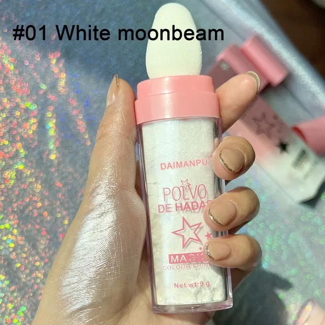 Daimanpu Polvo De Hadas Face and Body Shimmer Dust with 360 Puff Highlighter (White Moonbeam, 9 g)