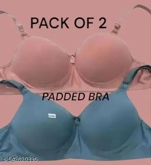 Cotton Solid Bra for Women & Girls, Pink, Pack of 2 (38B)