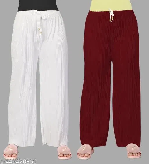 Palazzos for Women, Pack of 2 (Maroon, XL)