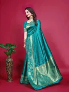 Silk Woven Design Saree for Women, Teal 