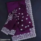 Georgette Embroidered Saree For Women, Purple