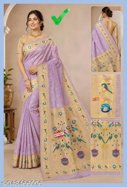 Party Wear Organza Saree for Women (Purple, Free Size)