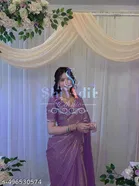 Net Embellished Saree For Women, Purple