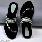 Zakozee Open Toe Flats for Women (Black & Silver, 6)