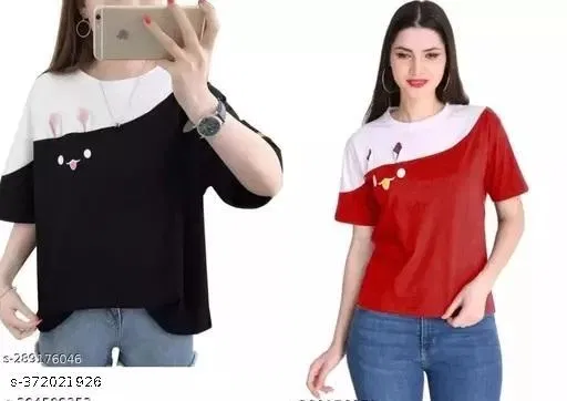 Nylon T-shirt for Women, Multicolour, Pack of 2 (M)
