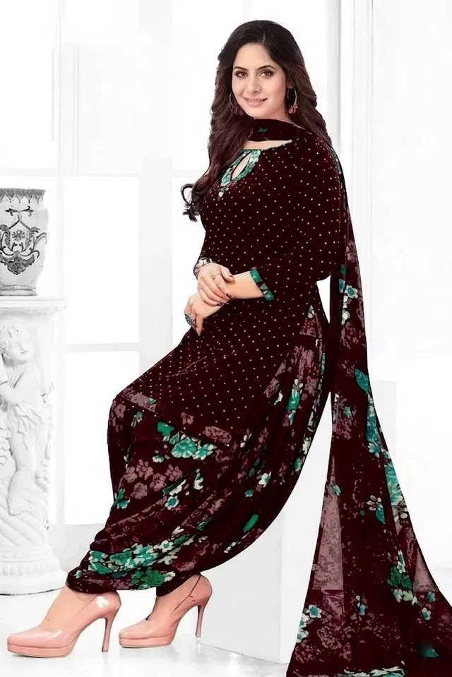 Punjabi Floral Suit for Women (Brown, Brown)