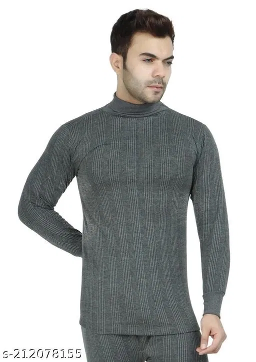 Cotton Thermal Topwear For Men, Grey (XXL)