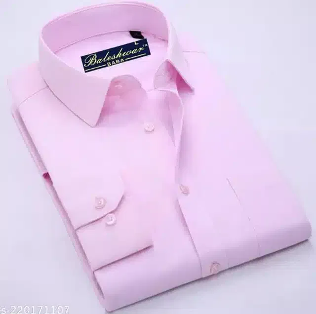 Cotton Blend Solid Full Sleeves Shirt for Men (Light Pink, M)