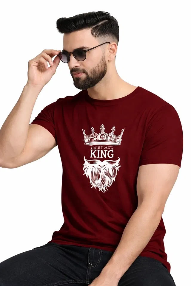 King Print Polyester T-Shirts for Mens ,Maroon (M)
