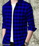 Cotton Blend Checked Shirt for Men, Blue 