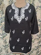 Cotton Chikankari Short Kurti for Women, Black 