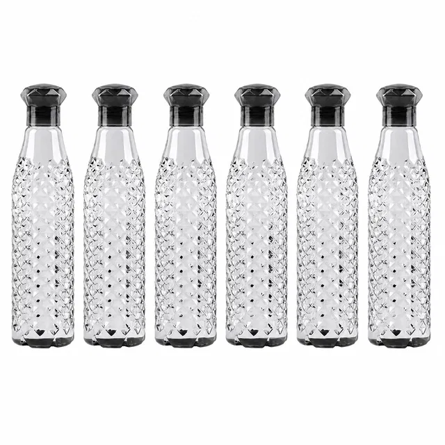 Parikshit Plastic Water Bottles, 1000 ml, Set of 6, Black