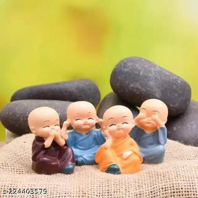 Baby Monk Buddha Showpieces (Multicolor, Pack of 4)