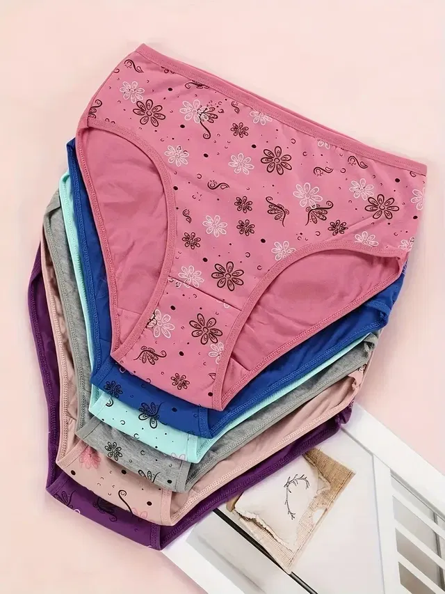 Cotton Printed Briefs for Women (Multicolor, XL) (Pack of 6)