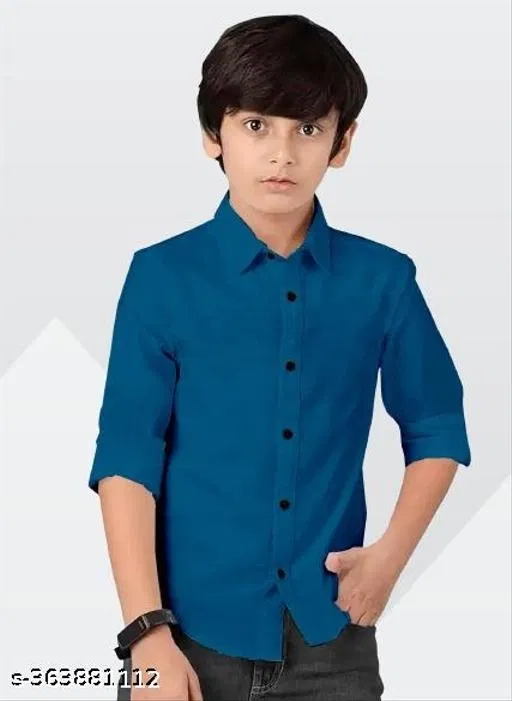 Solid Cotton Blend Long Sleeve Spread Collar Shirt for Boys (Teal, 2-3 Years)