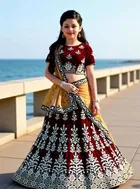 Satin Embroidered Lehenga with Choli & Dupatta for Girls 