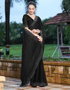 Georgette Embellished Saree For Women, Black