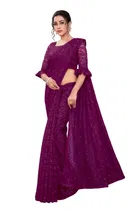 Net Solid Saree for Women 