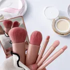 Portable 5 Piece Makeup Brush Set With Makeup Mirror 