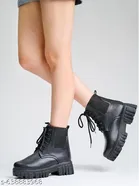 Solid Heeled Boots for Women Black 