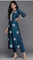 Viscose Rayon Embroidered Kurta with Pant & Dupatta for Women 