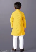 Ethnic Motif Chikankari Yellow Rayon Kurta Set for Boys 