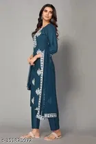 Viscose Rayon Embroidered Kurta with Pant & Dupatta for Women 