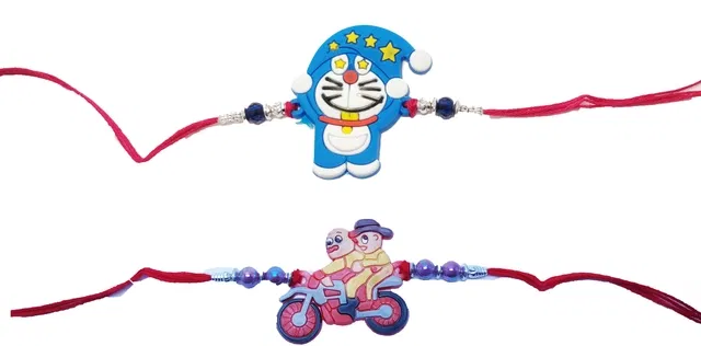 Synthetic Doremon & Motu Patlu Rakhi for Kids (Multicolor, Pack of 2)