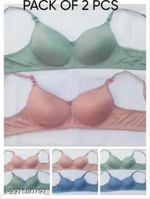 Cotton Solid Bra for Women & Girls, Assorted, Pack of 2 (54DDD)