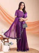 Chiffon Embellished Saree for Women, Purple 