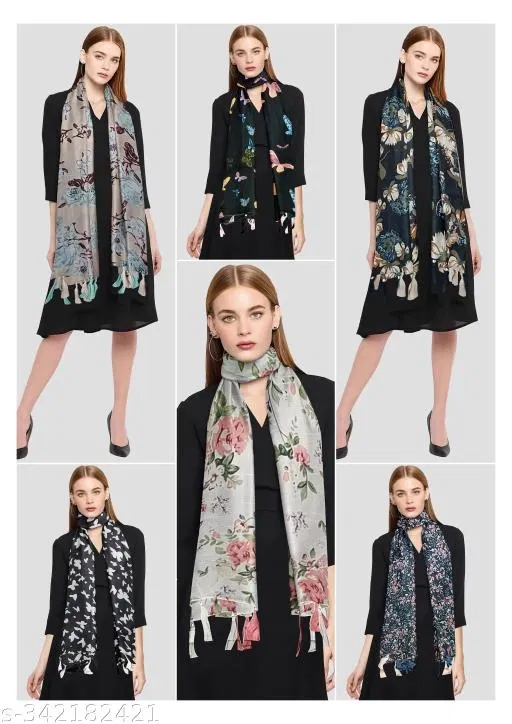 Chiffon Printed Scarves for Women, Multicolor, Pack of 6