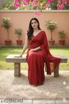 Georgette Saree for Women, Red 