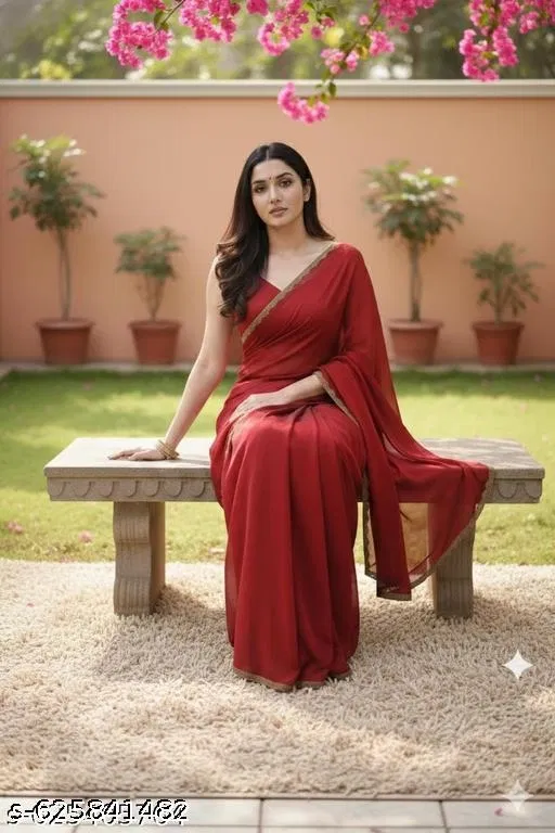 Georgette Saree for Women, Red (5.5 M)
