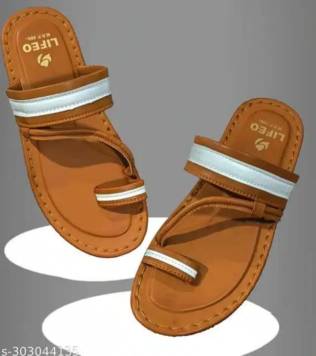 LifeO Flipflops for Men (Tan, 6)