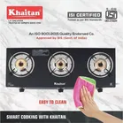 Khaitan 3 Burner BP-GIO MS Black Toughened Glass Glass Manual Gas Stove 