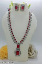 Elegant Silver-Plated Long Necklace and Earrings Set for Women
