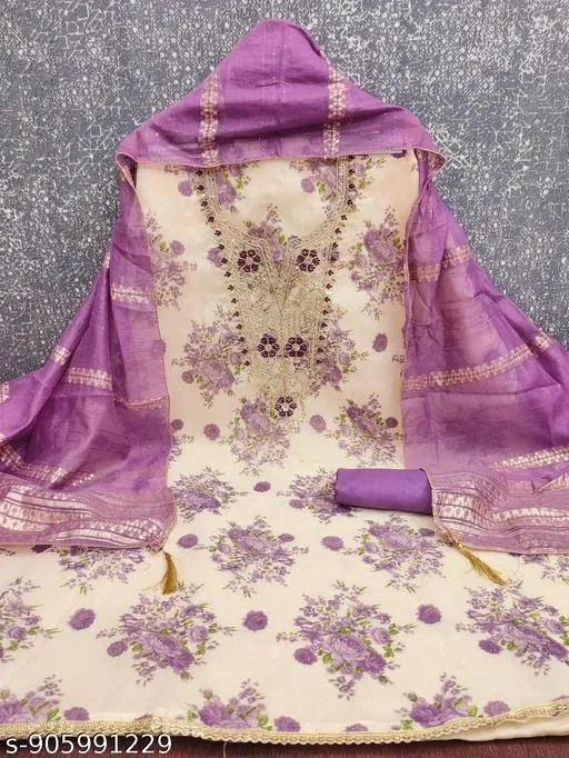 Silk Blend Punjabi/All Over Suits Semi-Stitched Suits (6.25 meter for Women (L)