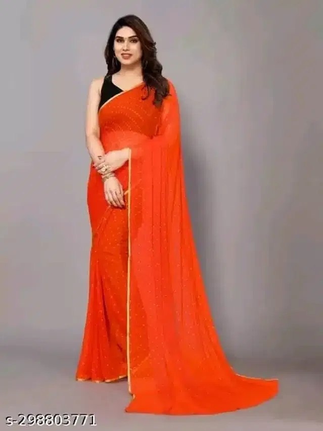 Chiffon Printed Saree for Women (Red, 6.1 m)