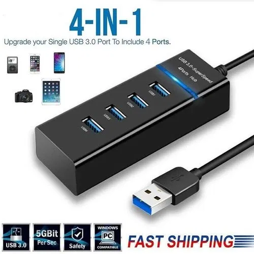 Premium Hi-Speed 4 Type A Ports USB Hub (Black)