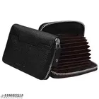 PU Card Holder with Zipper Closure for Men & Women, Black